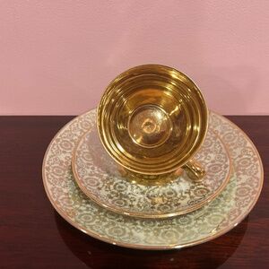 Arzberg Bavaria Porcelain Gold Desert Set Plate Saucer Cup 2"Ht. Made in Germany
